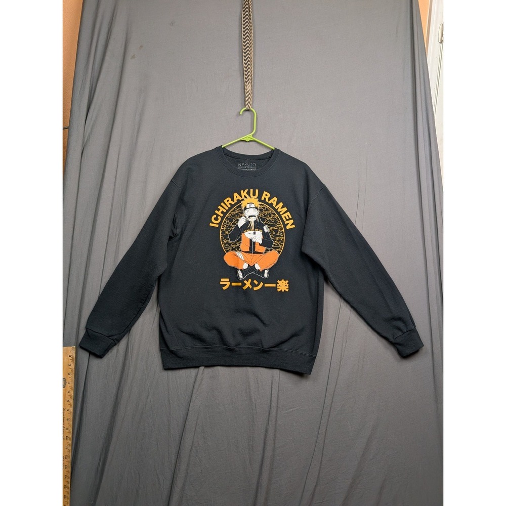 Naruto Hoodie Mens‎ Large Black Ichiraku Ramen Shop Pullover Sweatshirt